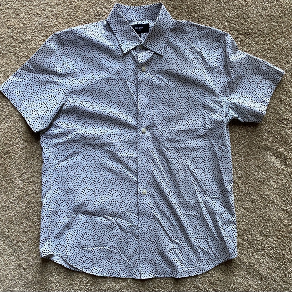 Jack Spade Geometric Design Button Down Shortsleeve S/S Shirt, Medium, M